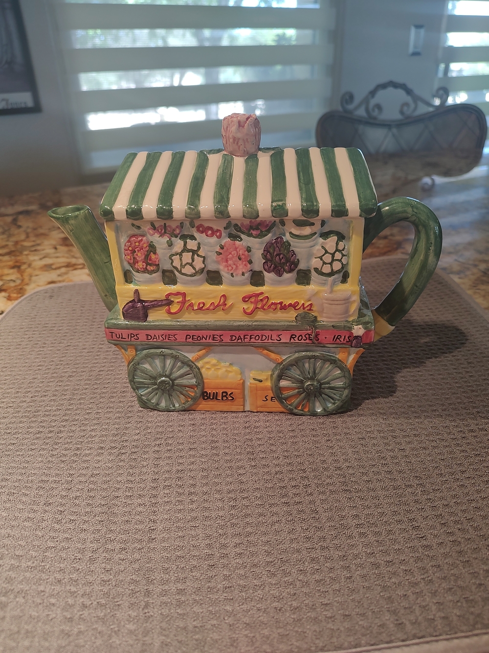 Ceramic Flower Cart Teapot - Green & Yellow